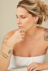 Soft Silver Ring, White Rhodium, Natural Green Agate + Give Love Gift